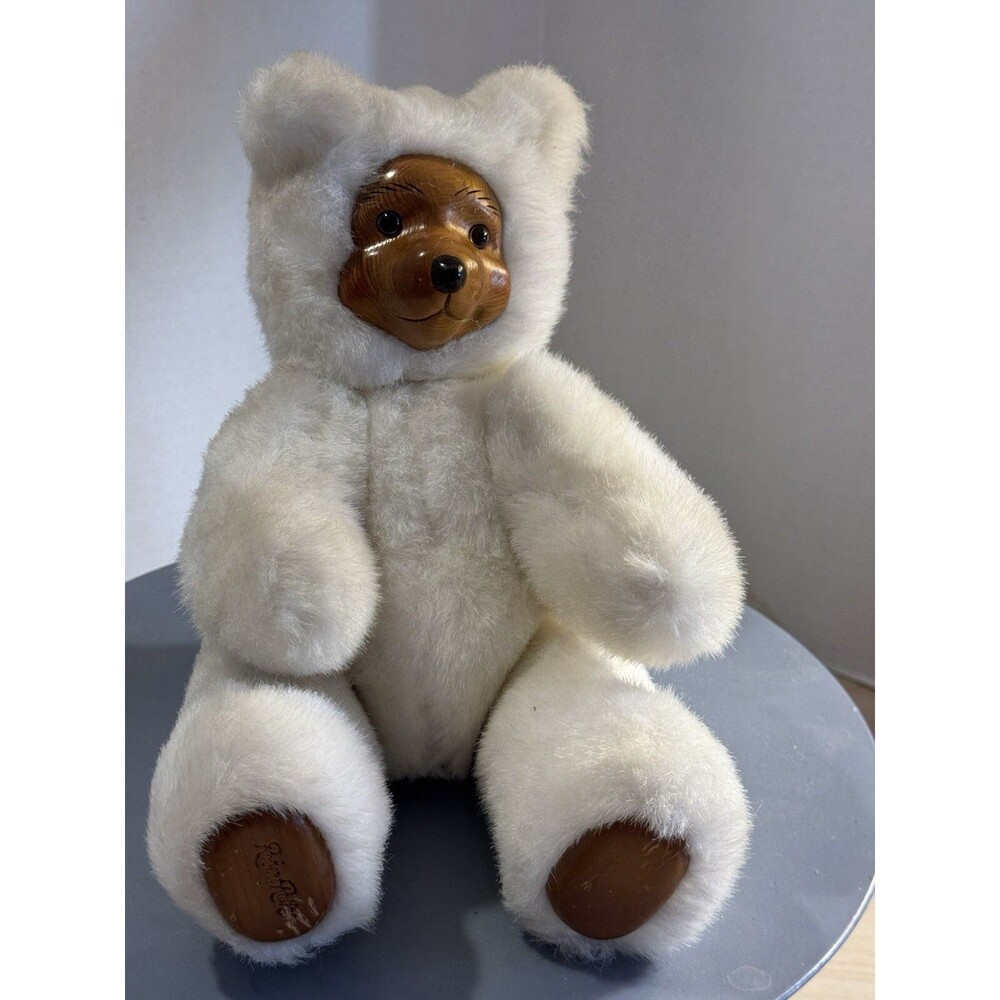 Vintage 1988 Robert Raikes Bear 17010 Terry Pure White Wood Face And Soles